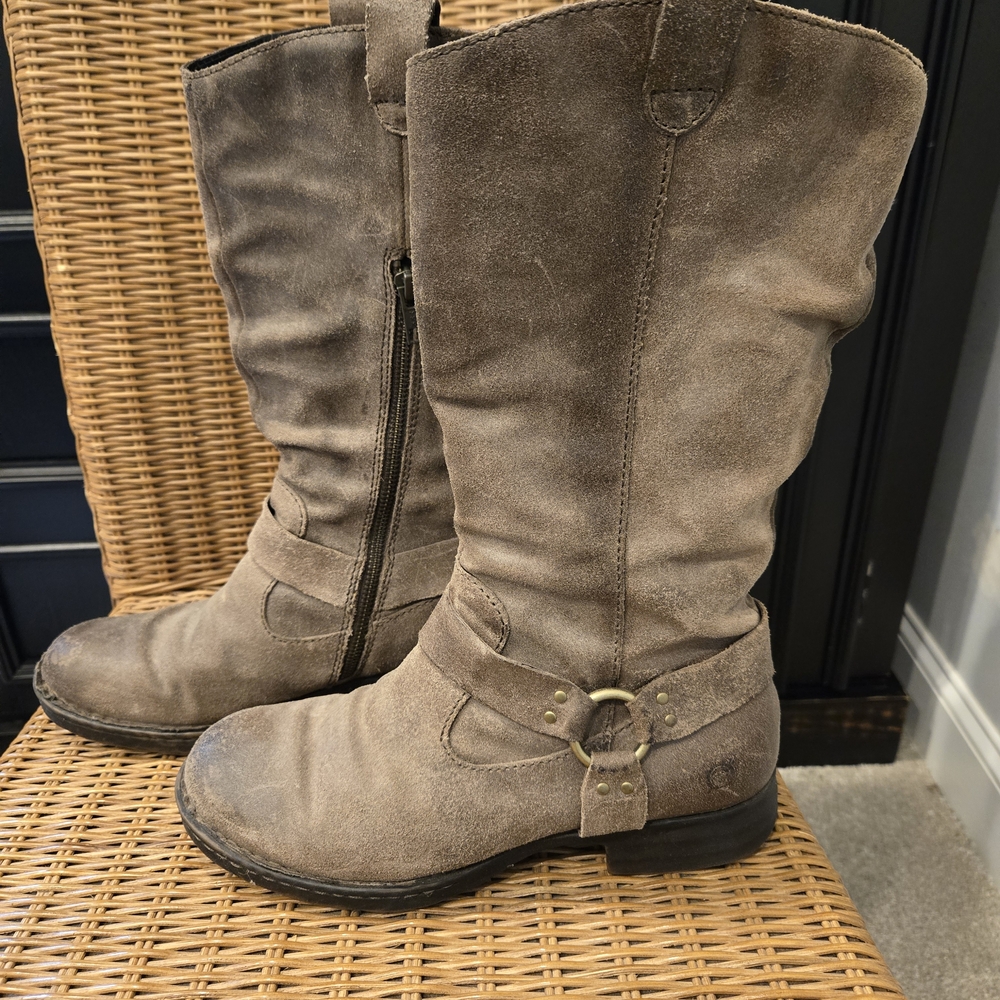 Born Taupe Suede Moto Boots